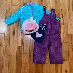 Toddler girls winter bundle: coat, snow pants and hats